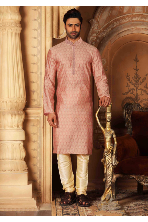 Rose with Cream Color Silk Kurta Set